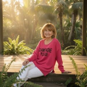 Miracle Fuchsia “champagne please” round neck sweater